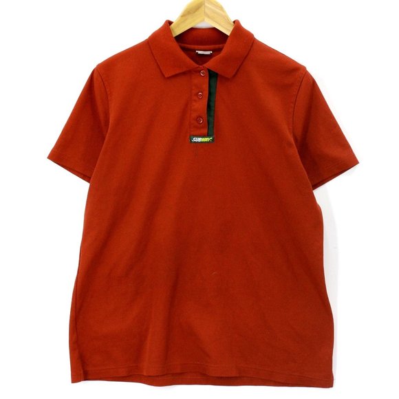 Vintage Subway Shirt Polo Men's Casual Red Short Sleeve Uniform Cotton Sz Large - Picture 1 of 7